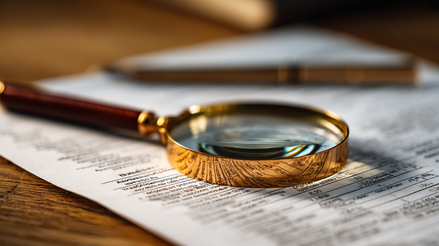 Lupa dourada sobre documentos